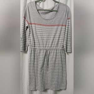 Banana Republic Striped Gray & White Dress Tie Front Roll up Sleeves Size Large